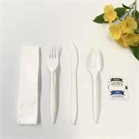 Plastic cutlery set with napkin salt /pepper