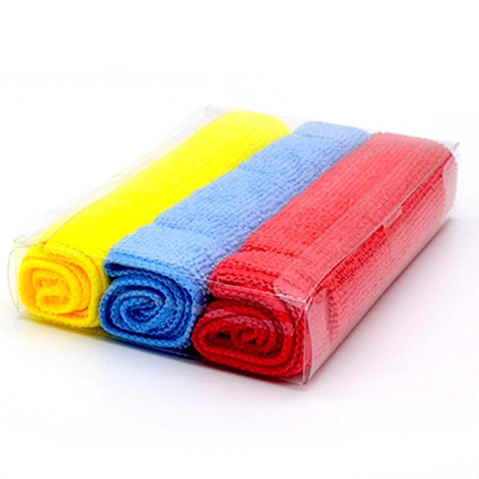 Microfiber towel with PVC box 3pack 30X30cm